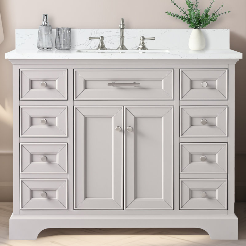 Thompson 42" W Single Bathroom Vanity, Taupe/Brushed Nickel