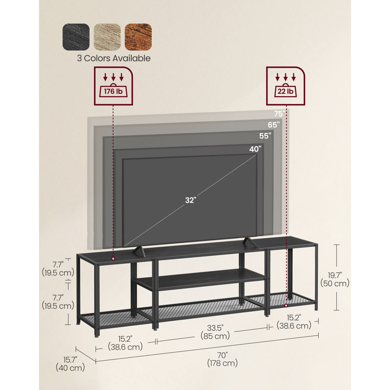 Meuble télé pour téléviseur Ferdinandine, Gris anthracite / noir encre, H 19,7 po x l 70 po x P 15,7 po