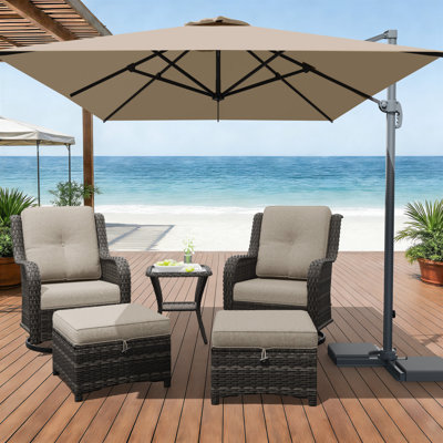 6-Pieces Outdoor Patio Umbrella Conversation Rattan Seating Group With 1 Coffee Table,2 Ottoans and 2 Swivel Chairs,2 Colors Available