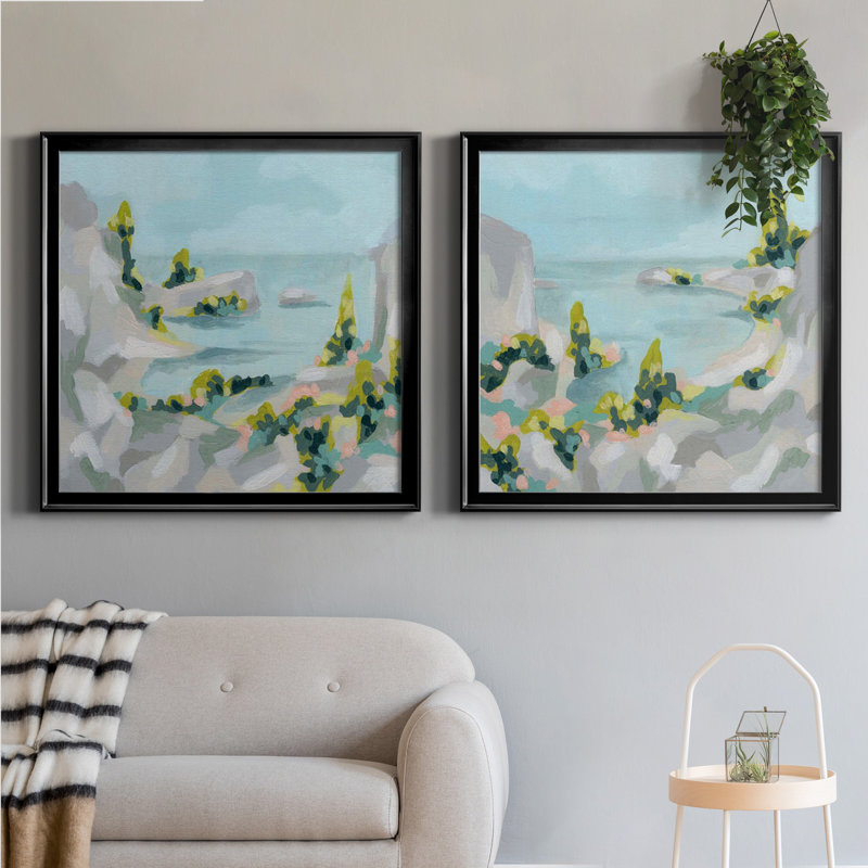 Ensemble de 2 cadres photo Pastel Cove I Pastel Cove I, Toile encadrée noire, H 26,5 po x l 53 po x P 1,5 po, Pas de tapis