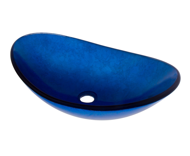 Blue Foiled Glass Oval Vessel Bathroom Sink