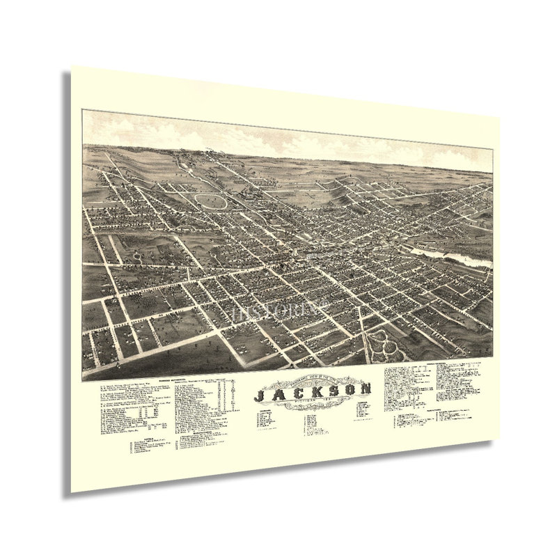1881 Jackson Michigan Map, affiche sur papier, H 18 po x l 24 po x P 0,01 po