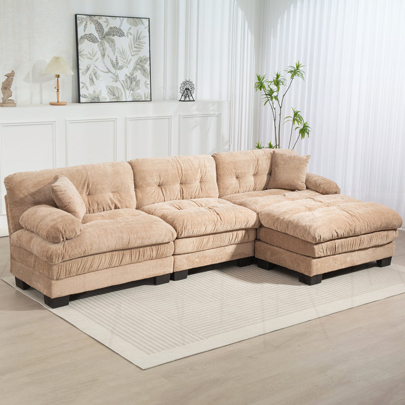Canapé modulaire en L à assise profonde, Chenille kaki