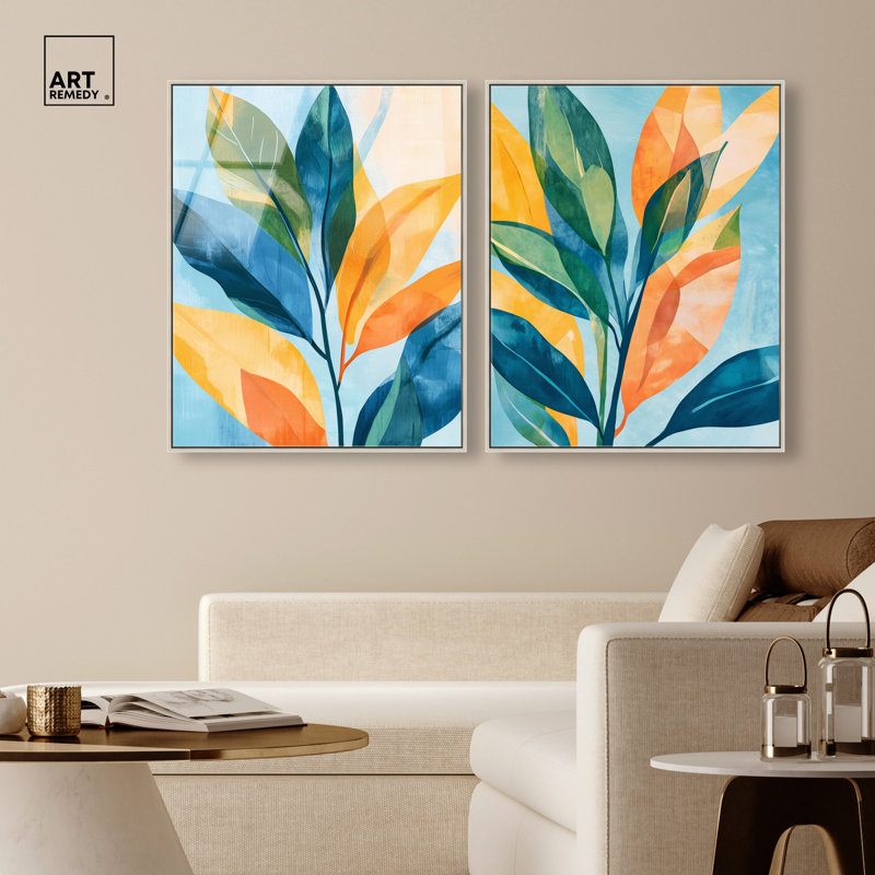 «Summer Breeze Duo», ensemble de décorations murales imprimées en acrylique encadrées par Art Remedy, cadre argenté, 24 x 30