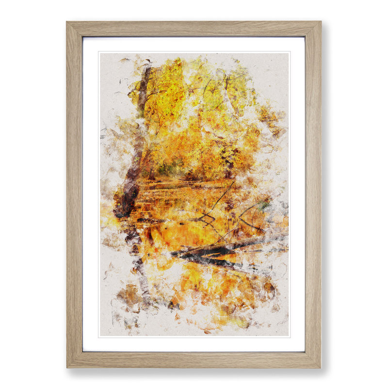 Autumn Forest Vol.1 Watercolour - Picture Frame Graphic Art, Oak, 90cm H x 65cm W x 2cm D