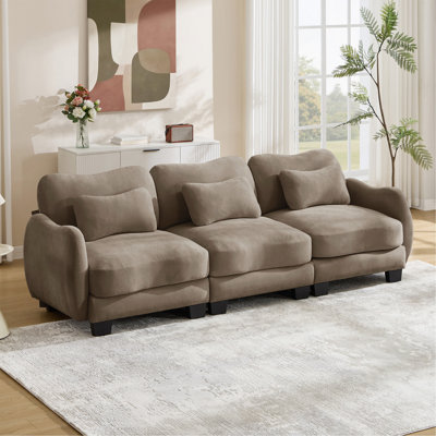 Chenille Supportive Three-Seater Sofa with Exquisite Waist Pillow,Ergonomic Curve Design, Easy to Assemble Modular Couch for Living Room Office