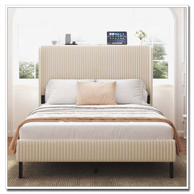 Lit tapissier, base de lit en métal avec station de charge