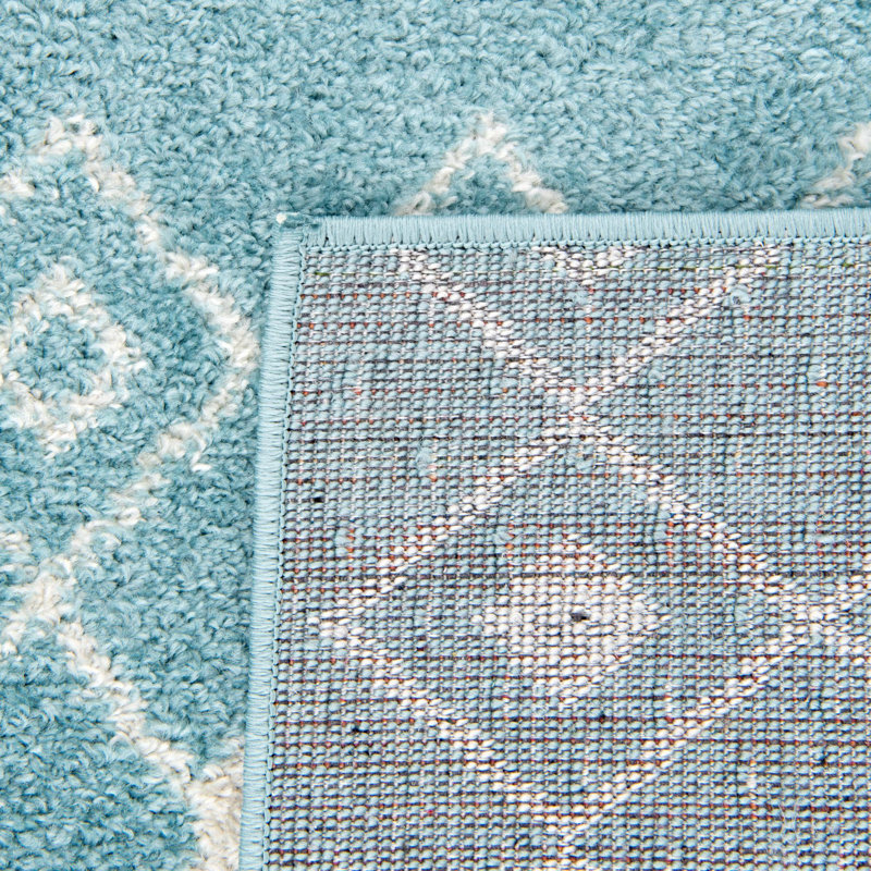 Tapis bleu turquoise en polypropylène tissé à la machine Briehn, Tapis de couloir 2 pi x 5 pi