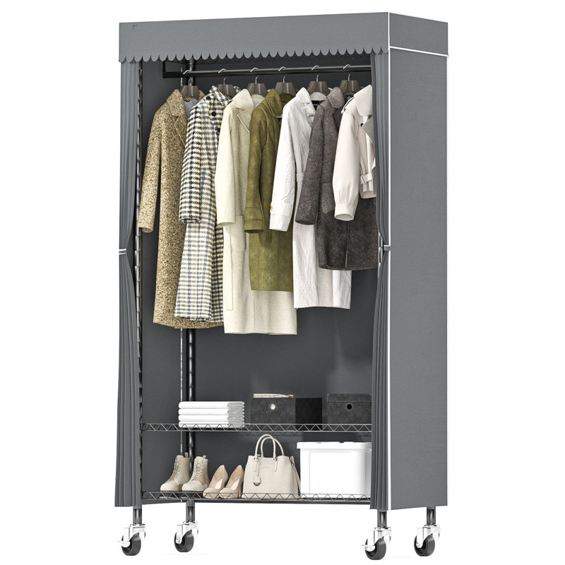 Portant pour vêtements avec penderie Placard à roulettes avec roulettes Portant pour vêtements, penderie de rangement pour vêtements l 35,4 po x P 17 po x H 70,8 po, noir, charge 400 lb