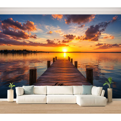 Wall Mural Peel and Stick Wallpaper Small Dock Boat lake Self-Adhesive Removable Contact Paper Wall Decor for Living Room Bedroom 100"H x 144"W