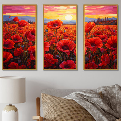 Red Crimson Bloom Garden Serenade - Flower Canvas Art Set