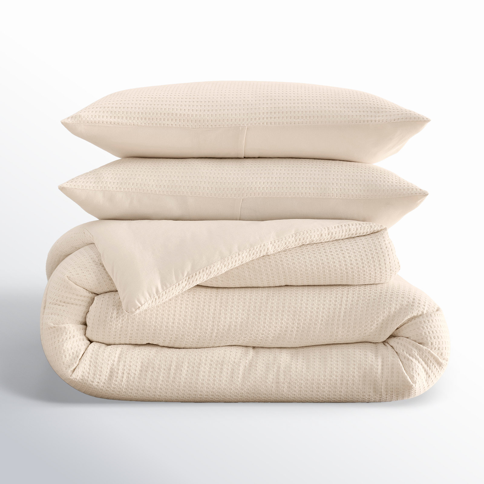 Felix Cotton Waffle Comforter Set, Full / Queen Comforter + 2 Standard Shams, Ivory