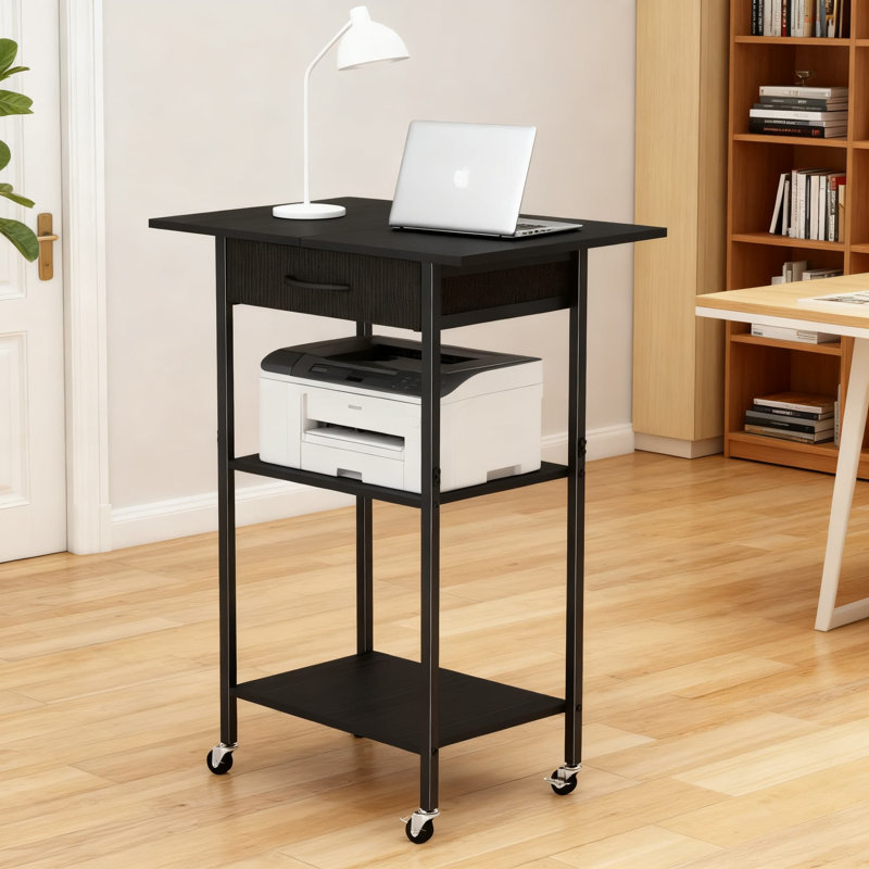 3-Tier Rolling Printer Stand With Fabric Drawer, Industrial Storage Cart With Locking Wheels For Printer, Scanner, Fax Machine And Office Equipment