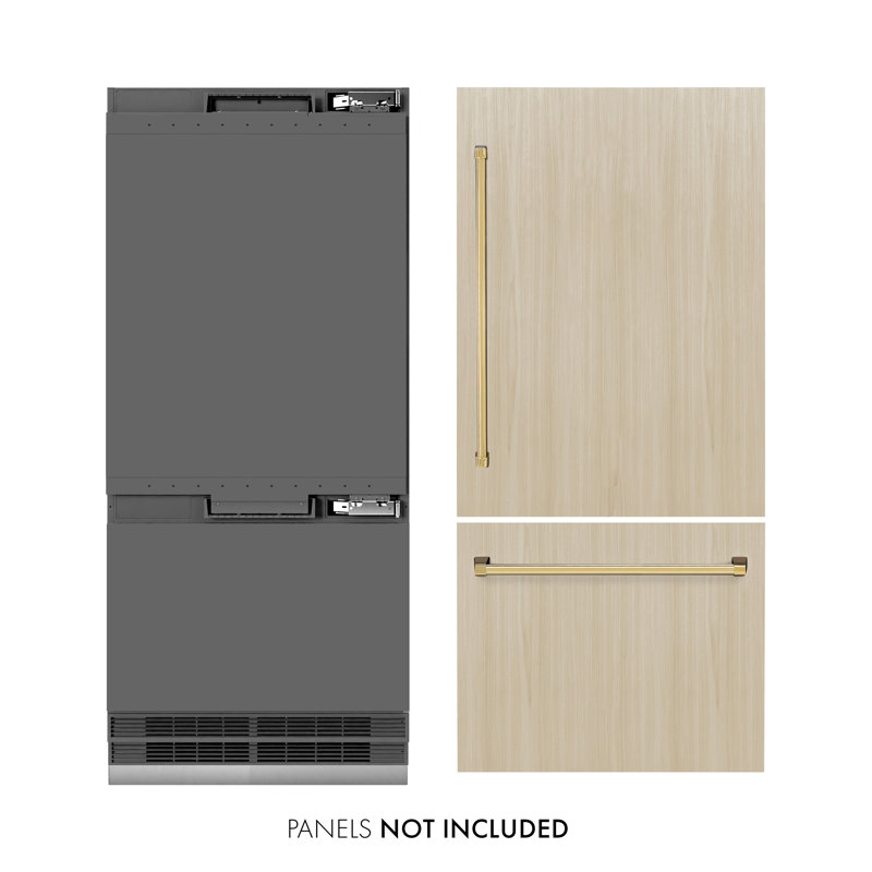 ZLINE Autograph 36 in. Panel Ready Refrigerator w/ Gray Interior and Black Accents, Panel Ready/Graphite Gray/Polished Gold