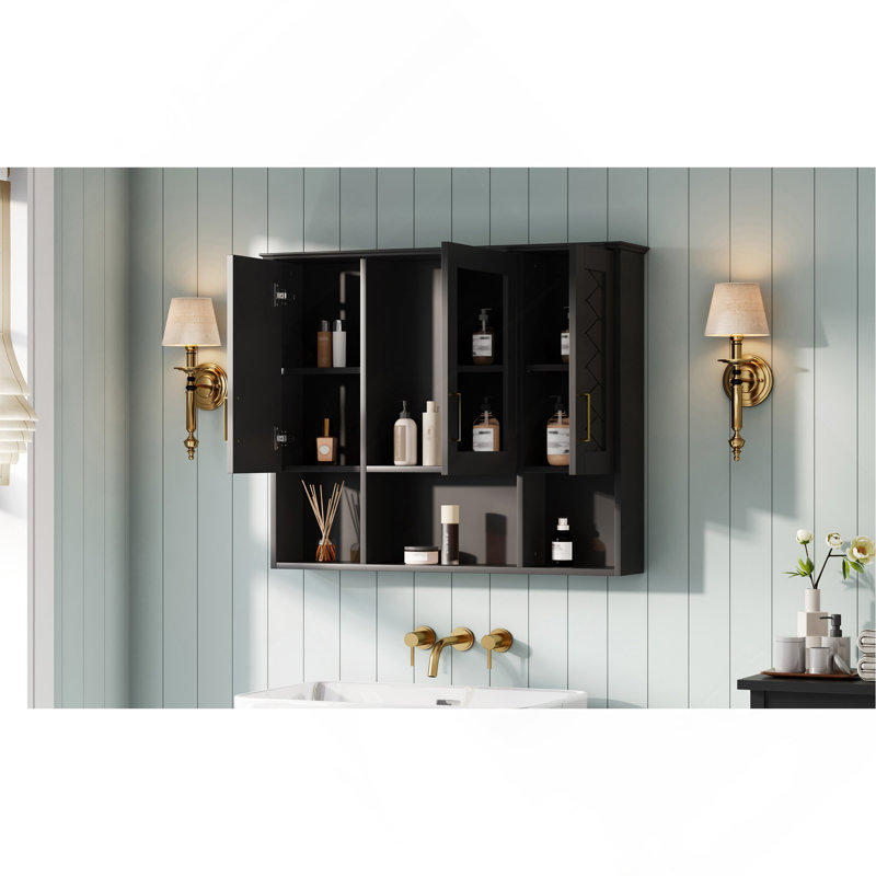 35 inch 2-in-1  Wall Mounted Medicine Cabinet with Adjustable Shelves & Soft Close Doors, High-Define Mirror with Storage for Bathroom Vanity