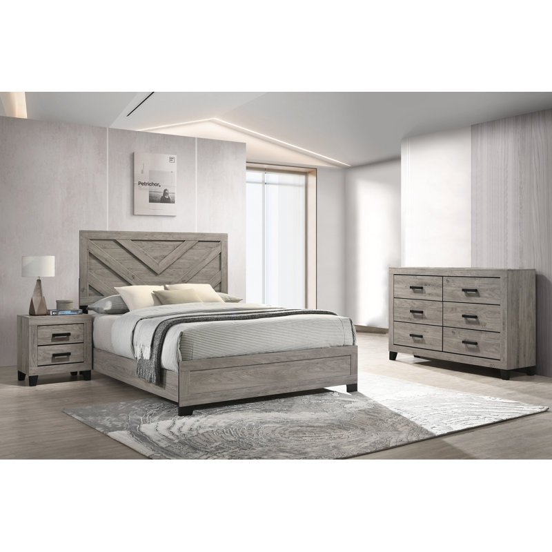 Granville 3 Piece Bedroom Set In Light Gray Wood, Queen
