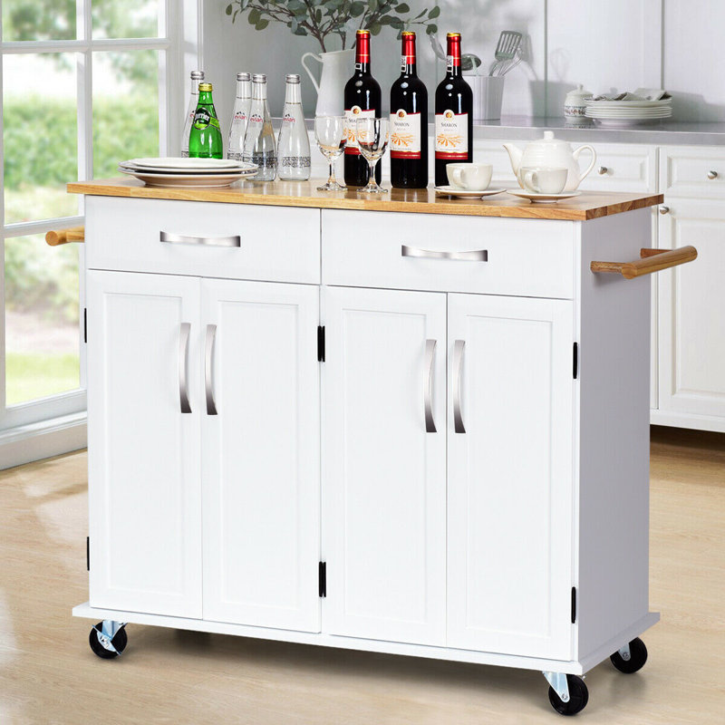 Trevin Solid Wood Top Kitchen Island, White