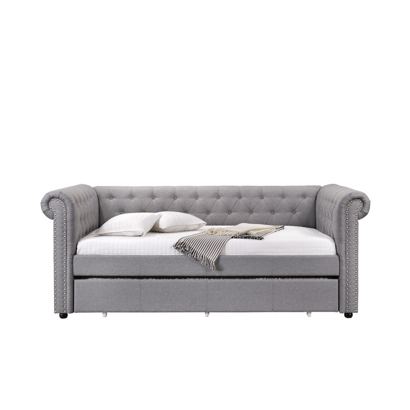 Lit de jour Justice en tissu gris fumée avec couchette (simple)