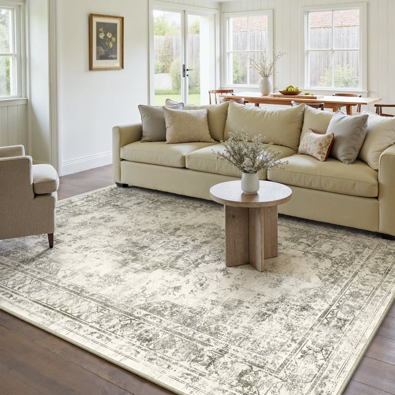 Tapis oriental vintage lavable à la machine avec envers antidérapant, Rectangle 5 pi x 7 pi