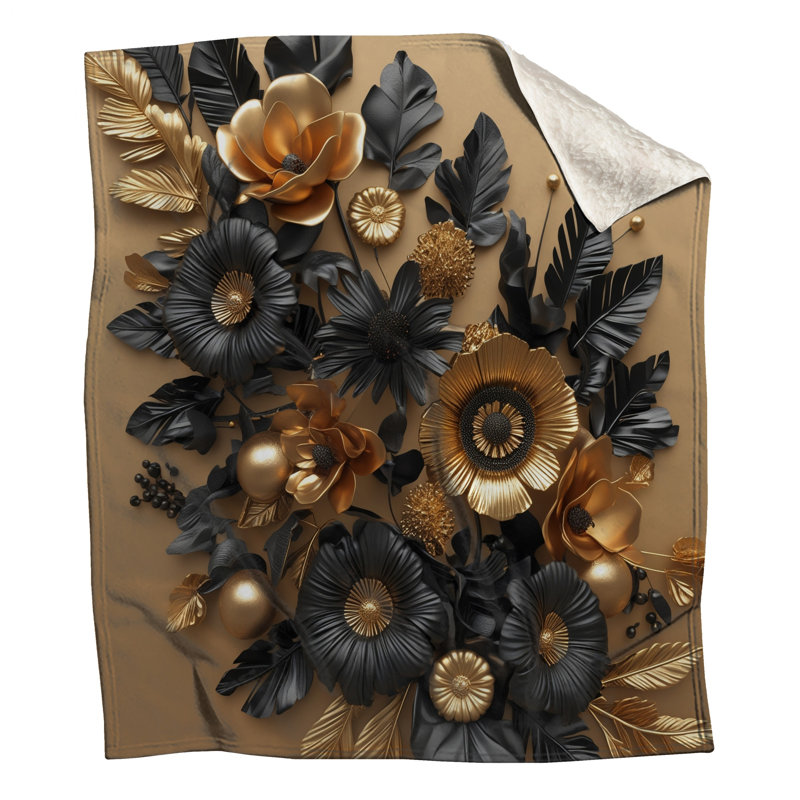 Couvertures d'arrangement floral doré noir, L 50 po x H 60 po