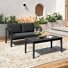 Polett Teak Outdoor Two-person Patio Set With Cushions And Coffee Table