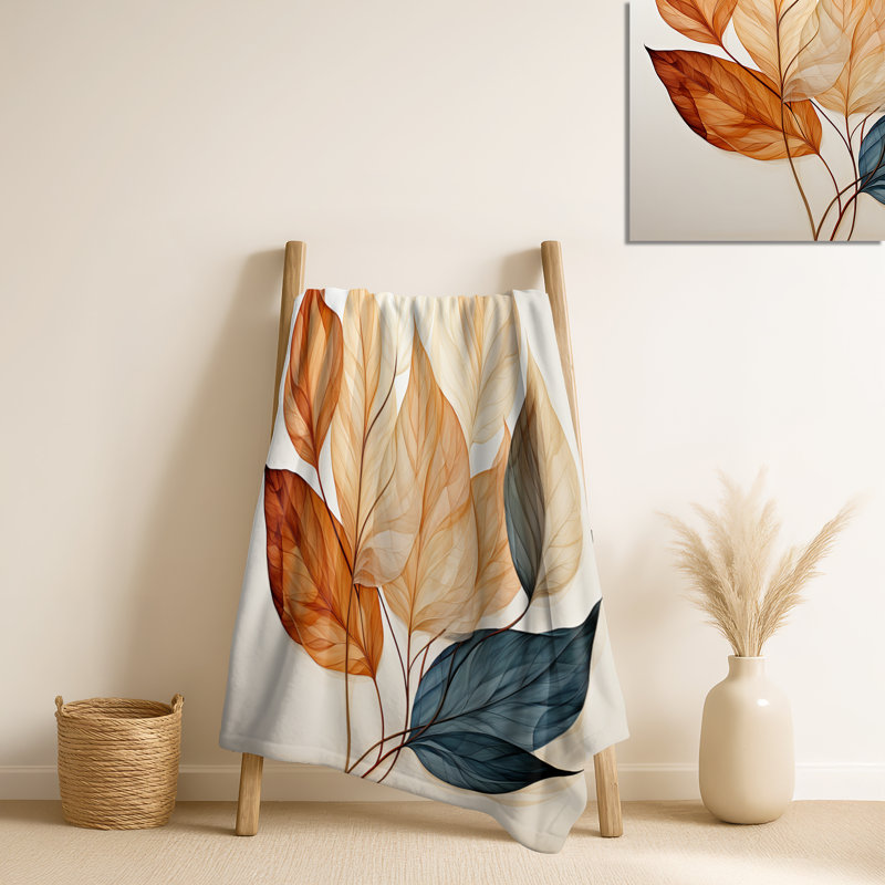 Copper Leafy Abstractions - Leaves Throw Blanket