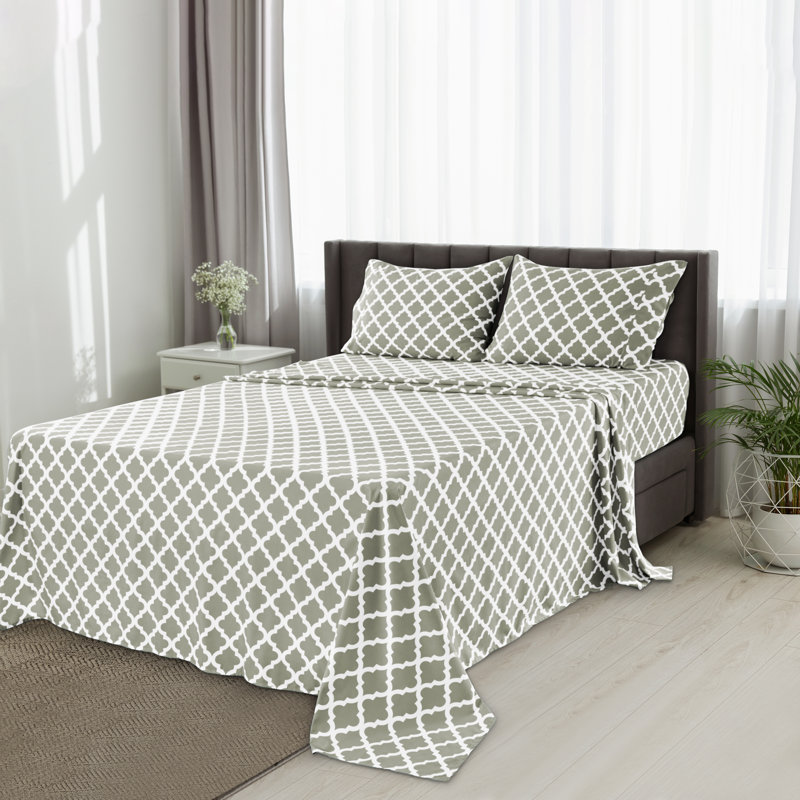 Ensemble de literie en microfibre 4 pièces Lux Decor Collection, Taupe, Ensemble de draps très grand californien avec 2 t