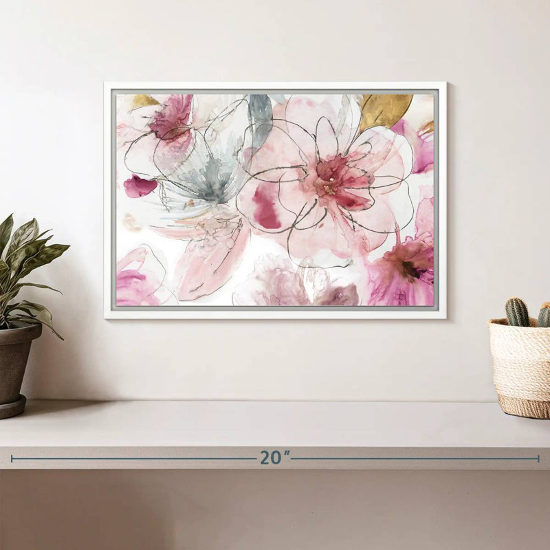 Joli floral en rose I, Cadre flottant blanc, 13 po x 9 po