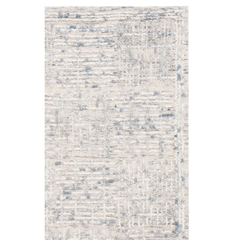 Westhoughton Abstract Hand Tufted Wool Cotton Geometric Rug in Light Blue/Ivory, Rectangle 5' x 8'