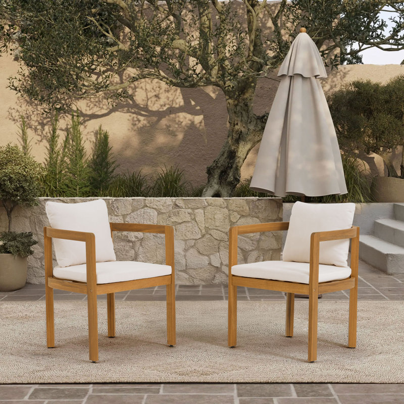 Chaise de salle à manger d'extérieur en bois massif avec coussins Maxtyn