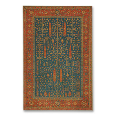 Tapis vert tissé à motif lavable Mosso