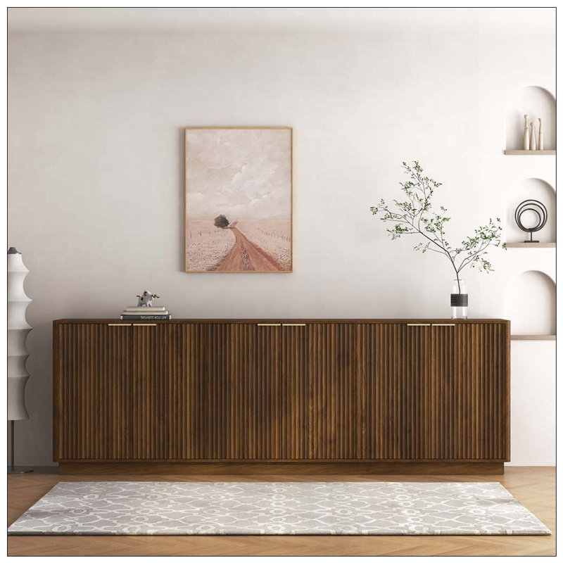 Buffet moderne avec rangement, grand buffet cannelé avec tablettes réglables Modern, Brown