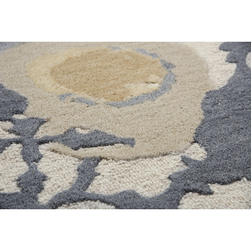 Tapis crème / gris en laine touffeté à la main Prentice, Rectangle 8 pi x 10 pi