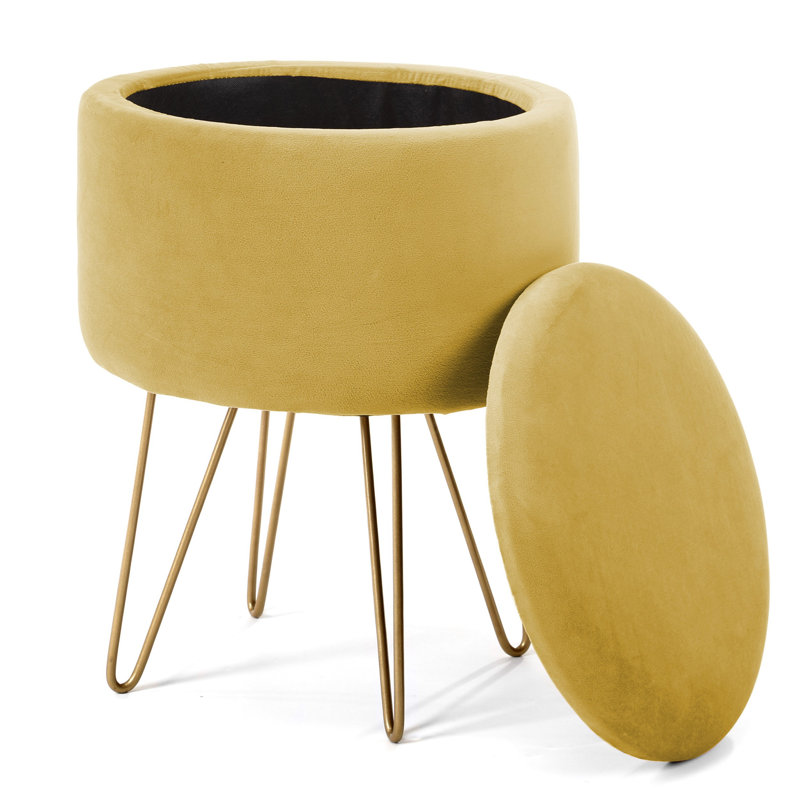 Ajeet 35cm Wide Velvet Tufted Circle Pouffe Ottoman with Storage, Olive