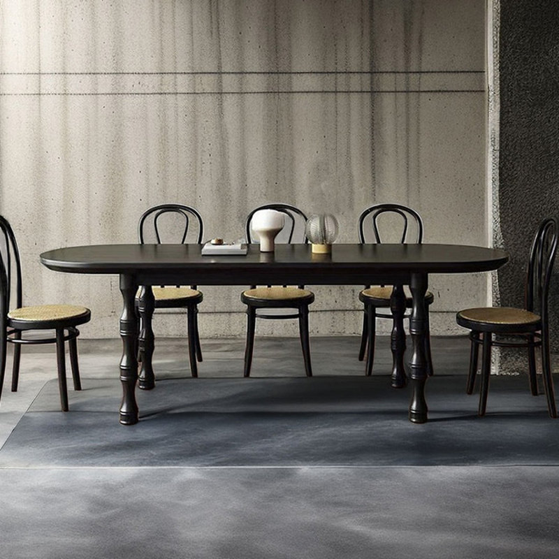 Table de salle à manger ovale noire en bois massif, H 29,53 po x L 35,43 po x l 94,49 po