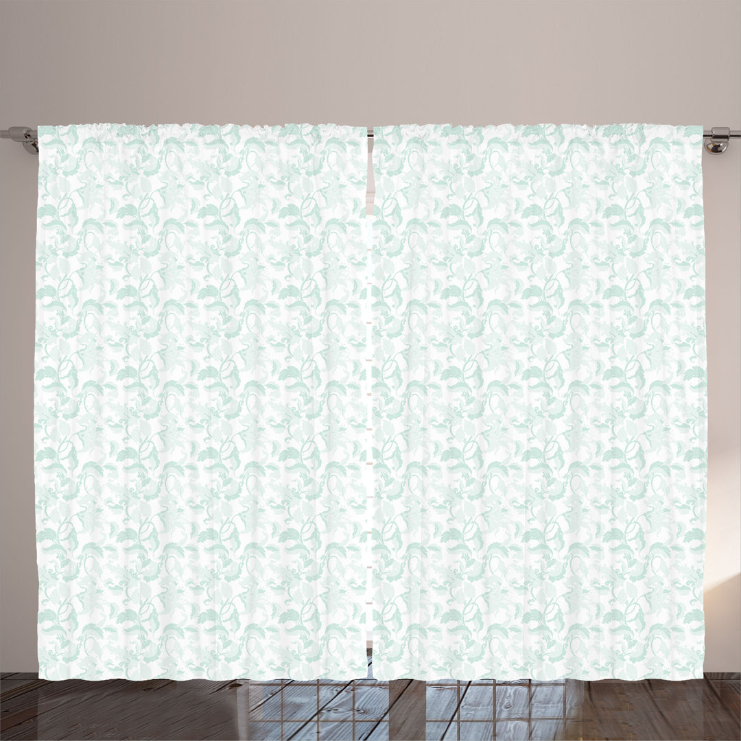 Rustic curtain, exotic lily petals, floral, mint green and white