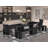 5-piece Dining Table Set, Rectangular Dining Table, and a wooden Bench, 2 Dark Grey Polyester fabric Dining Chairs, Wire Brushed Black Finish.-196708231