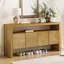 Buffet 60 po à 4 portes, placage en bois massif minimaliste moderne avec tablette ouverte, grain de bois naturel, console de rangement de grande capacité pour le salon, le couloir, la salle à manger (noir / naturel)