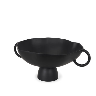 16" Black Metal Round Pedestal Centerpiece Bowl