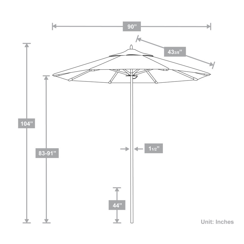 Parasol de marché 7 pi 6 po Dotsero, Sunbrella® mangue rayé Dolce