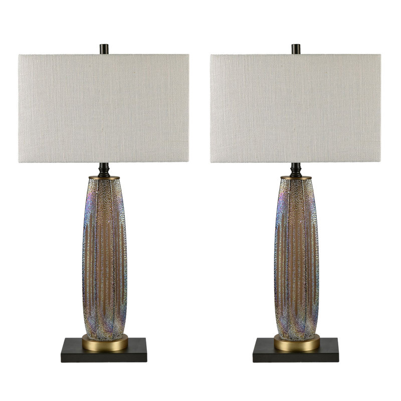 34" Metal Table Lamp With Gray Shade