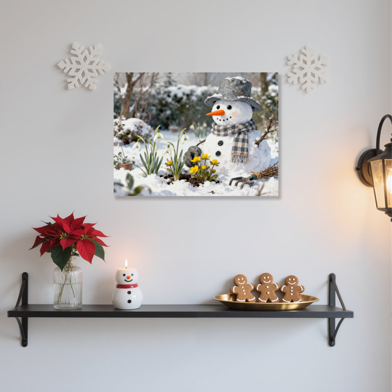 «Snowman Winter Garden», art mural sur toile, H 24 po x l 36 po