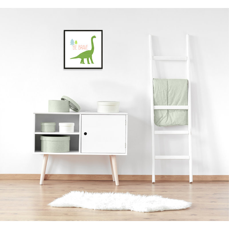 Dino Brave 1 ', art encadré, 22.5" H x 22.5" W x 1.18" D, Cadre boîte à grain de bois noir
