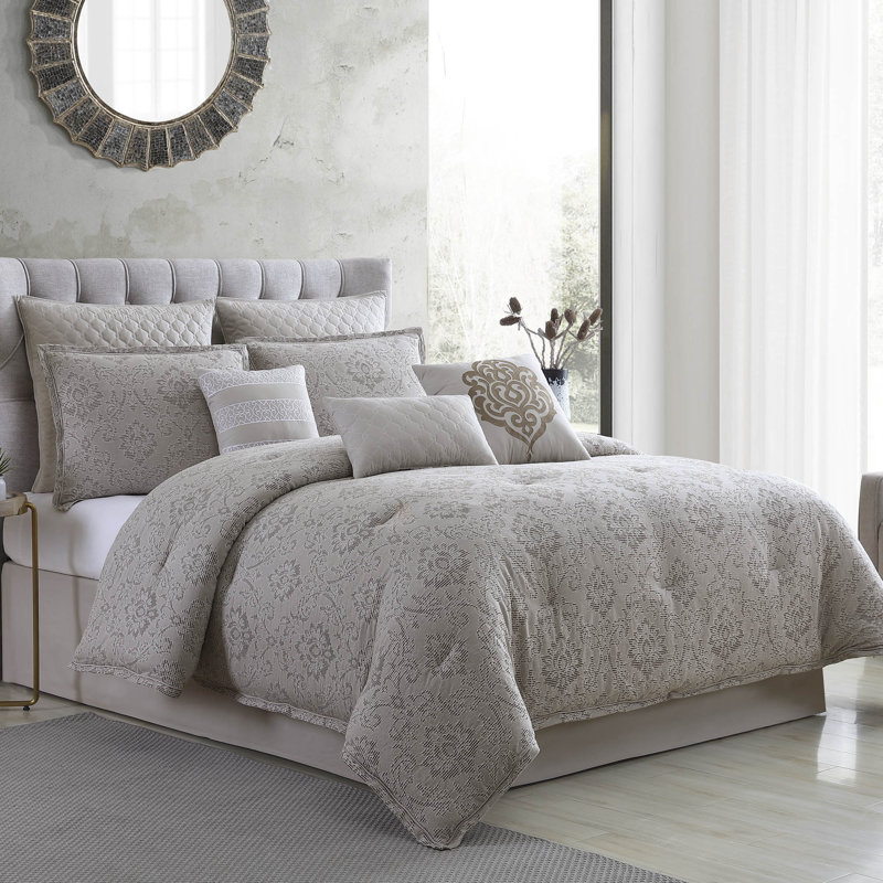 Ivory Cotton Queen Comforter Set with Decorative Pillows