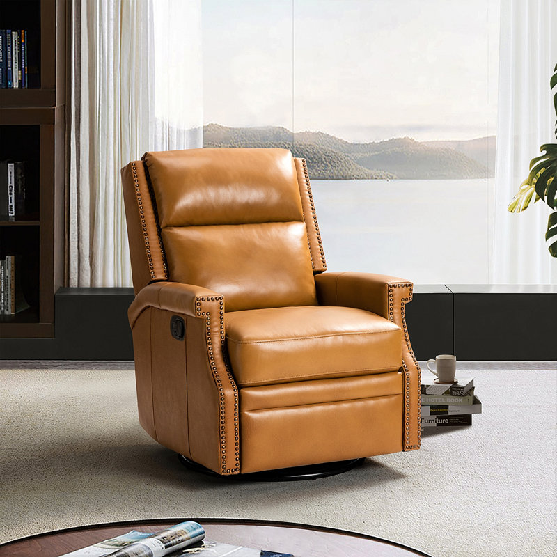 Fauteuil inclinable manuel en cuir véritable de 29,6 po Manning, Cuir fleur camel