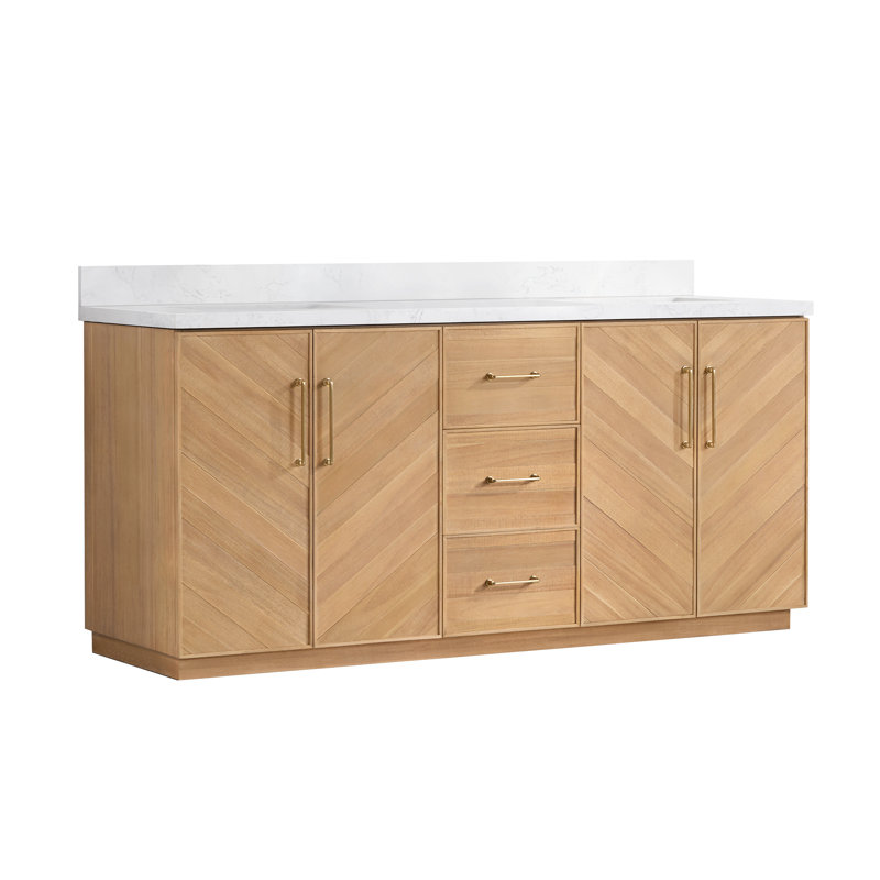 Hayter Double Bath Vanity in Acacia Classic Gray with White Grain Composite Stone Top, 60"