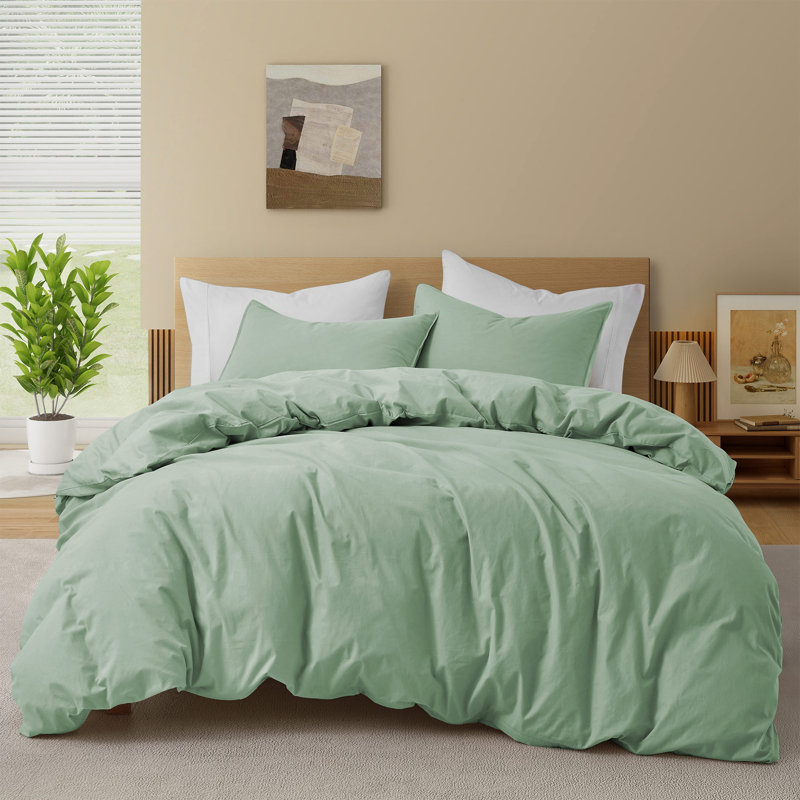 Cotton Duvet Cover Set, Green, Twin Duvet Cover + 1 Pillowcase