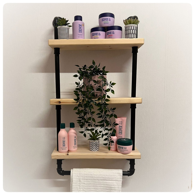 Rexdale 3 Piece Pine Solid Wood Industrial Pipe Shelves