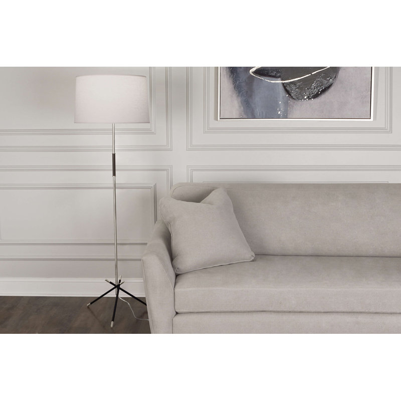 Thatcher Polished Nickel 63" Floor Lamp with Linen Shade