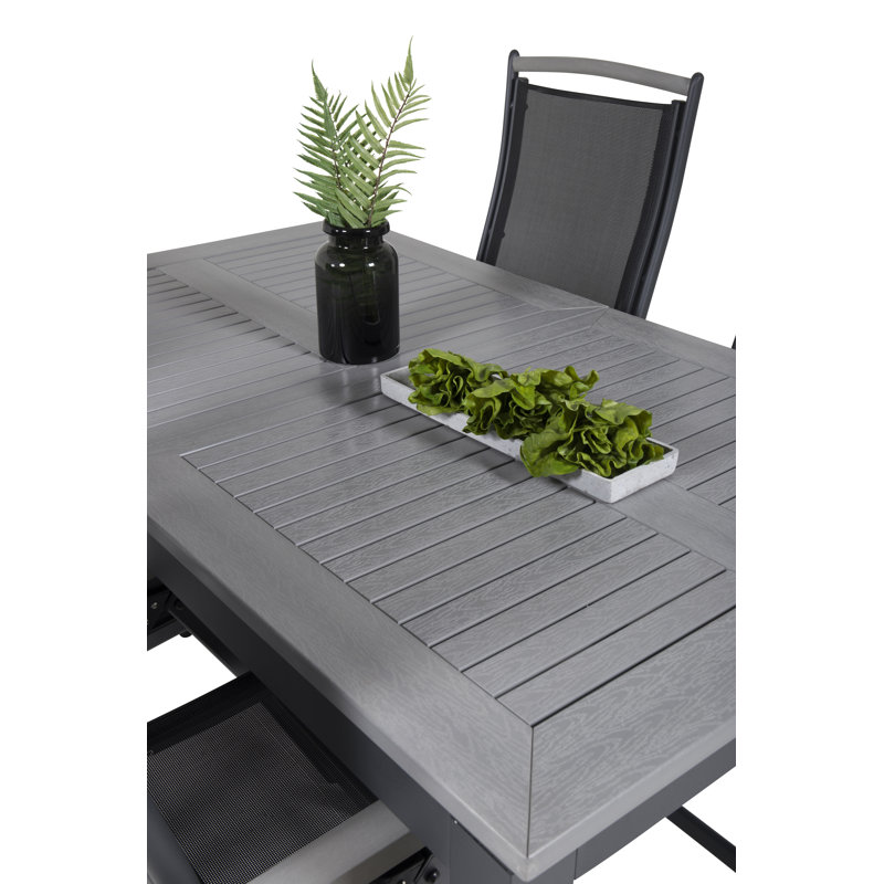 Jayesh 4 - Person Patio Dining Set with Extendable Rectangular Table, 75cm H x 160cm W x 100cm L, Black/Grey